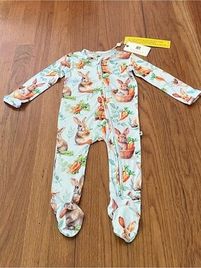 Bums & Roses Bamboo Bunny & Carrot Footed Pajama One-Piece
